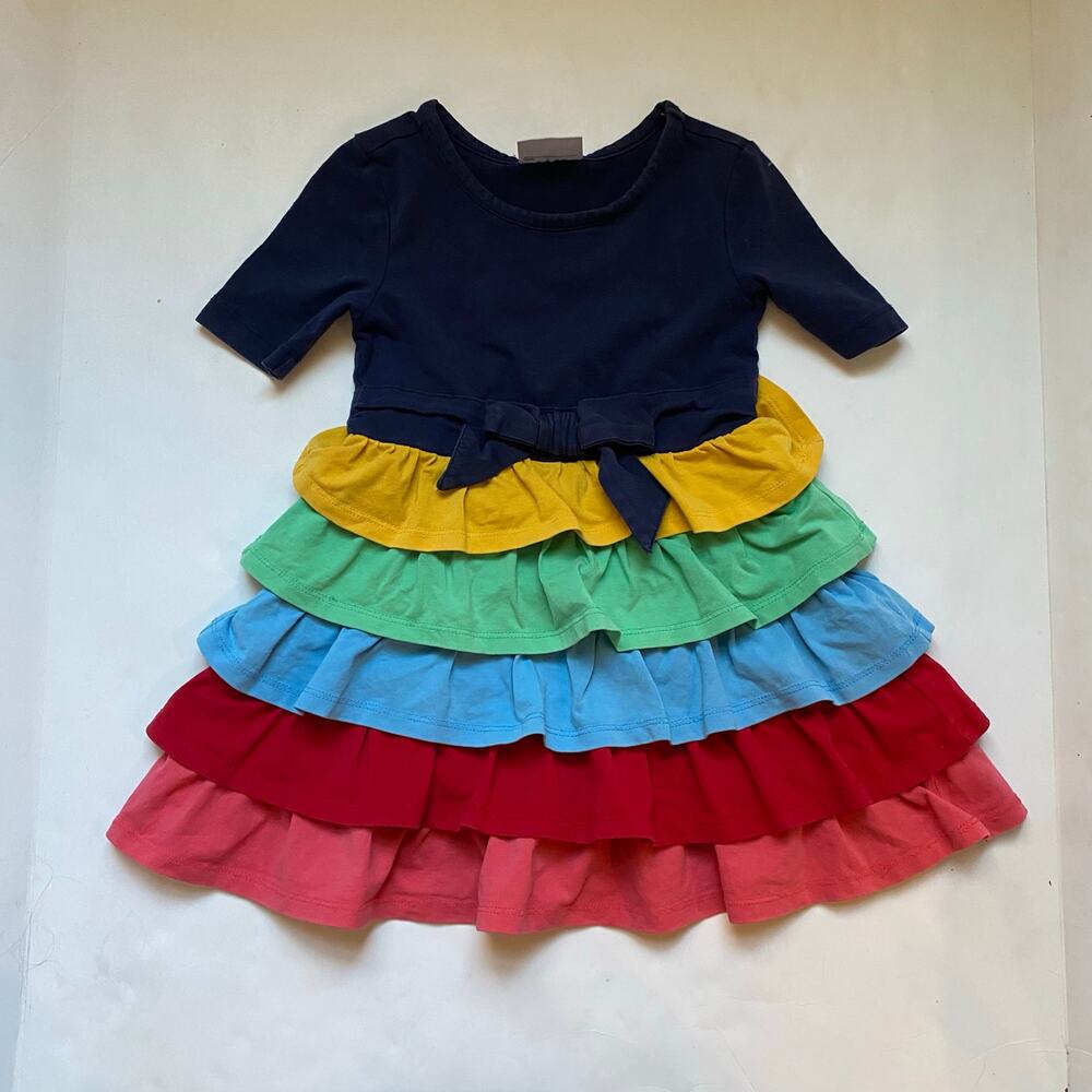 Hanna Andersson Ruffle Tier Rainbow Navy Blue Dress